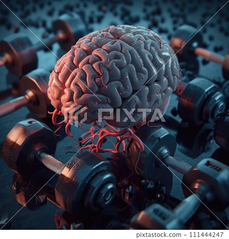 AI-generated content. Brain Model Surrounded by Dumbbells. Generative AI. 111444247