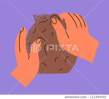 Hands molding a sculpture out of clay 111444492