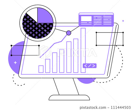Computer monitor, data and graphs 111444503