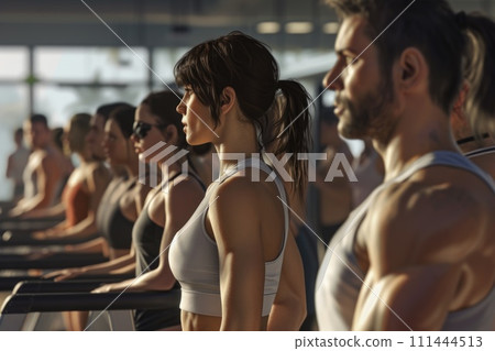 AI-generated content. Group of People Exercising Together in a Gym. Generative AI. 111444513