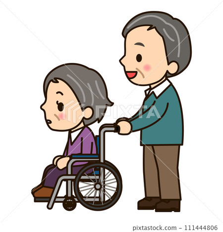 A man who pushes a wheelchair 111444806