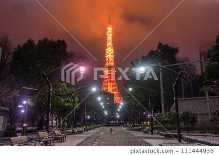 【東京】東京鐵塔與白雪皚皚的芝公園/2024年2月5日東京大雪 111444936