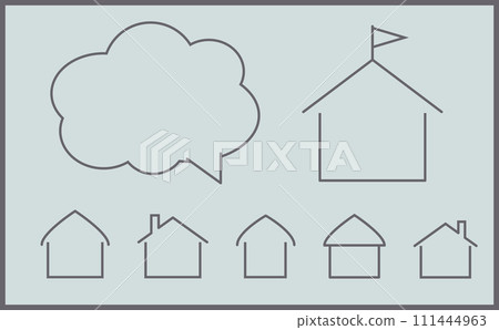 A set of simple houses and speech bubbles 111444963