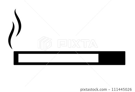 cigarette symbol, black and white vector simple illustration of lit cigarette with smoke isolated on white 111445026