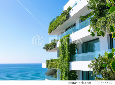 AI-generated content. Luxury condo facing scenic ocean view and a beach 111445349