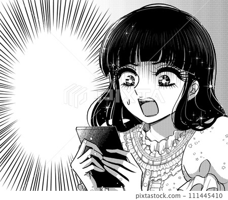 On fire! Cartoon style illustration banner of a young lady who is impatient looking at her smartphone On fire! Cartoon style illustration banner of a young lady who is impatient looking at her smartphone 111445410