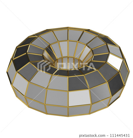 Luxurious Golden Torus with Reflective Geometric Design. Isolated on white background Luxurious Golden Torus with Reflective Geometric Design. Isolated on white background 111445431