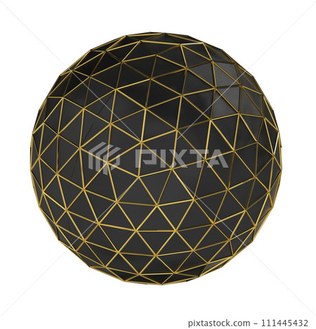 Luxurious Black Sphere with Golden Geometric Pattern. Isolated on white background Luxurious Black Sphere with Golden Geometric Pattern. Isolated on white background 111445432