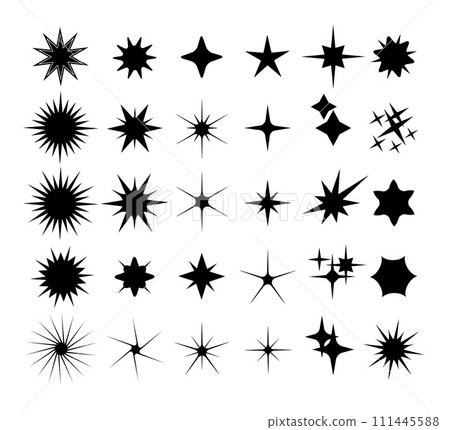 Star icon, shape light. Logo shine, line minimal sunburst, glitter isolated black element, galaxy simple Geometric shapes, abstract magic flare, burst, bright spark, black silhouette. Vector glow Star icon, shape light. Logo shine, line minimal sunburst, glitter isolated black element, galaxy simple Geometric shapes, abstract magic flare, burst, bright spark, black silhouette. Vector glow 111445588