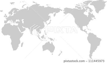 World map (centered on Japan) monochrome 111445973