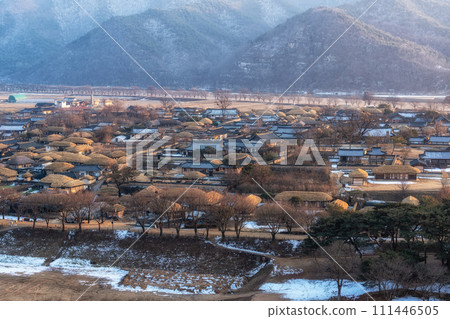 Andong Hahoe Folk Village viewed from above 111446505