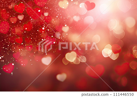 Red hearts bokeh lights on shimmering background. Valentines Day banner Red hearts bokeh lights on shimmering background. Valentines Day banner 111446550