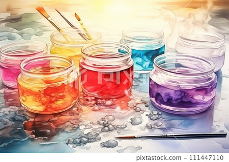 Various colorful cans of paint for creativity 111447110