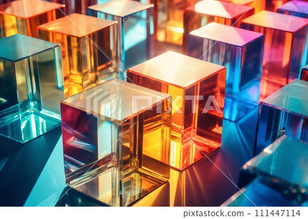 Multi-colored glass cubes in the rays of the sun Multi-colored glass cubes in the rays of the sun 111447114