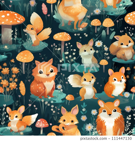 Seamless pattern of cute fairy tale animals 111447130
