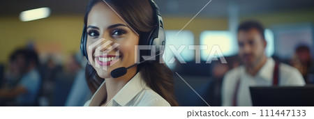 Latina girl in a call center 111447133