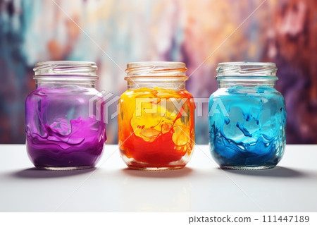 Various colorful cans of paint for creativity 111447189