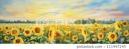 Blooming fields with yellow sunflowers Blooming fields with yellow sunflowers 111447245
