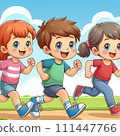 happy kids running on the road 111447766