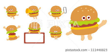 Cute hamburger character with clear eyes and no main line 111448823