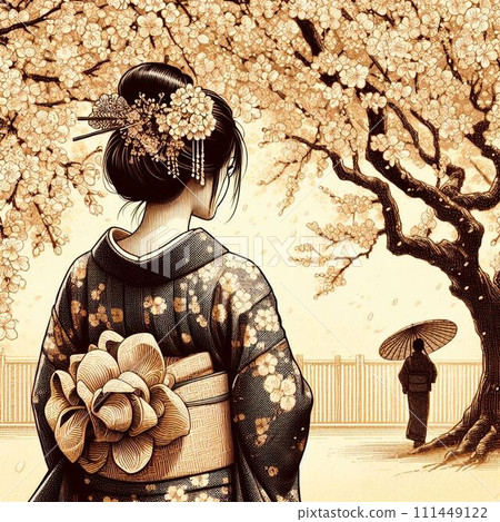 站立在櫻桃樹下的婦女 111449122