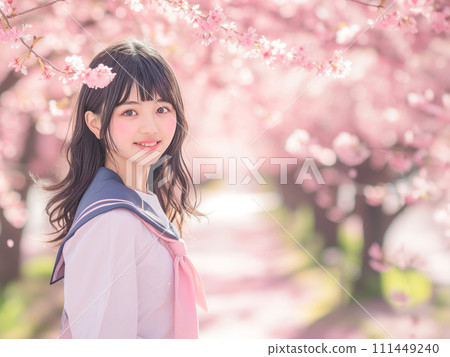 Sakura and smiling female student 111449240