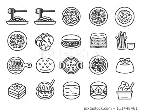 Illustration set of Italian food icons (line drawings) 111449461