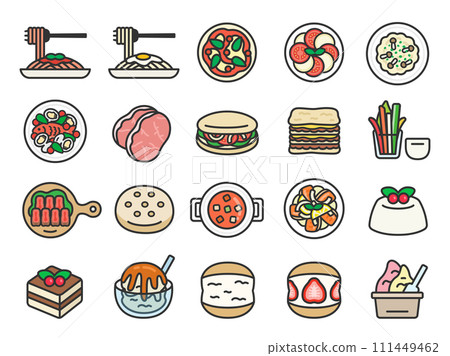 Illustration set of Italian food icons (line drawing color) 111449462