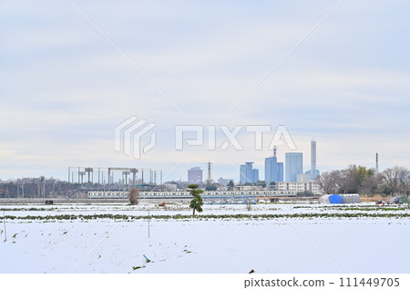 大雪中的埼玉市風景 埼玉縣東武野田線（埼玉新都心、大宮、大和田等方向的風景） 111449705