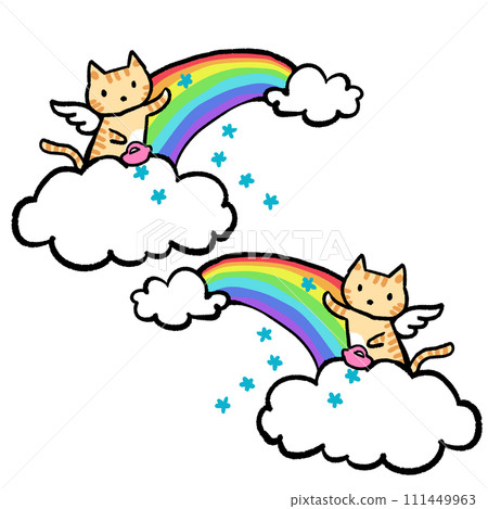 Illustration of a pet crossing a rainbow Illustration of a pet crossing a rainbow 111449963