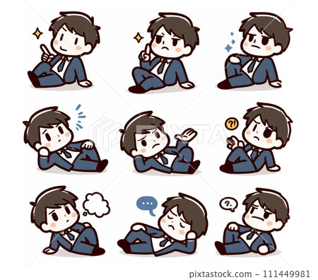 日本男性商人躺下放鬆。一副挑釁的姿態。 111449981