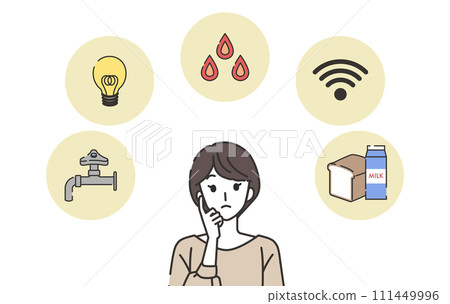 Illustration of a woman thinking about saving electricity and money 111449996