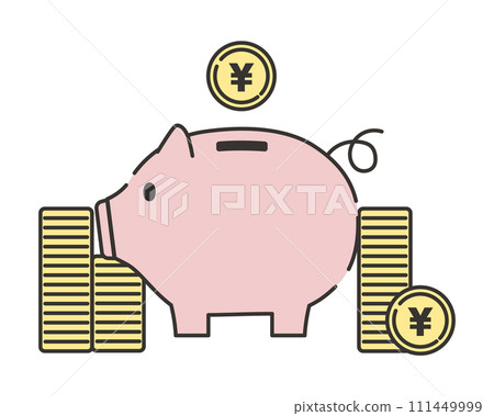 存錢罐和錢的插圖 存錢罐和錢的插圖 111449999