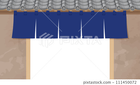 Background illustration of the entrance of a Japanese restaurant with the door open_16:9 111450072