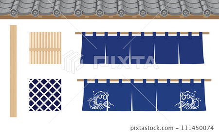 Tile roof and curtain illustration material set 111450074