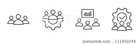 Teamwork process, successful project line icon set 111450248