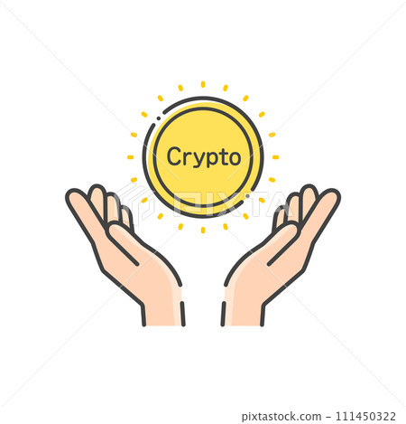 Crypto letter and icon of a person's hand holding a coin - Cryptocurrency/virtual currency/token image 111450322