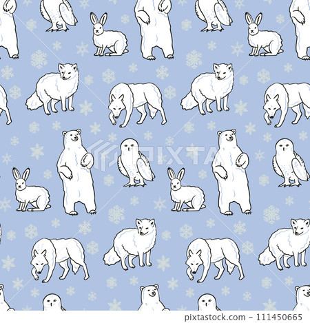 Flat arctic animals and birds seamless pattern 111450665