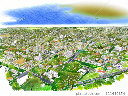 Overhead view of local cities 111450854