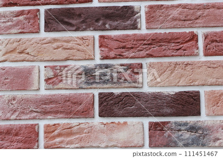 Photo texture red brick and white seams. 111451467