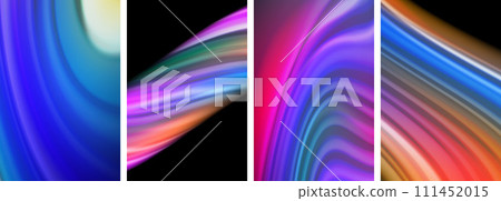 Rainbow color liquid. Wave lines poster set for wallpaper, business card, cover, poster, banner, brochure, header, website 111452015