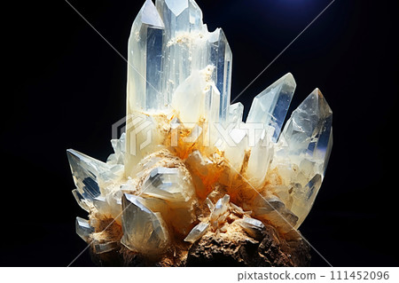 Danburite is a rare precious natural stone on a black background. AI generated. Header banner mockup with space. 111452096