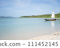white sand beach and yacht 111452145