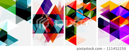 Colorful bright triangles with various colors and transparencies. Vector illustration For Wallpaper, Banner, Background, Card, Book Illustration, landing page 111452250
