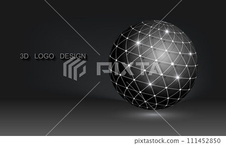 3D Global Connection. Creative and modern logo suitable for businesses related to digital or technological media. High-tech electronics and computer related concept. Vector geometric sphere isolated 111452850