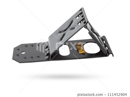 Black brake shoe made of metal on a white isolated background. 111452904