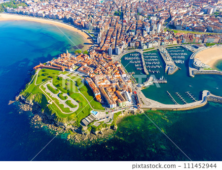 Aerial view of the city of Gijon in Asturias, Spain 111452944