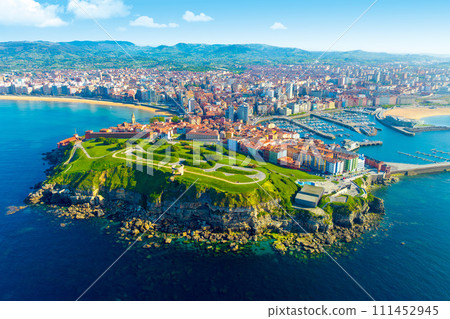 Aerial view of the city of Gijon in Asturias, Spain 111452945