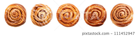 Sweet cinnamon bun roll vector set isolated on white background 111452947
