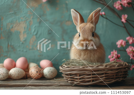 A Soft Whisper of Spring, Bunny Ears and Gentle Eyes Amidst Easter's Speckled Canvas, Eggs, Postcard A Soft Whisper of Spring, Bunny Ears and Gentle Eyes Amidst Easter's Speckled Canvas, Eggs, Postcard 111453097